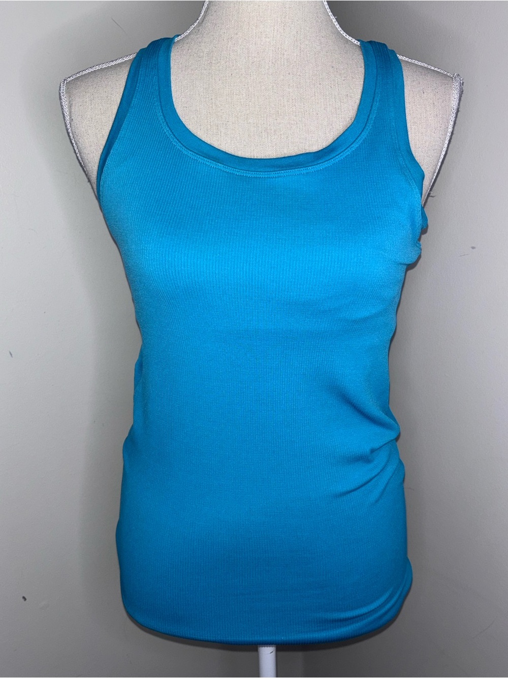 Spanx ribbed racerback seamless tank top built in bra teal green size Large/XL